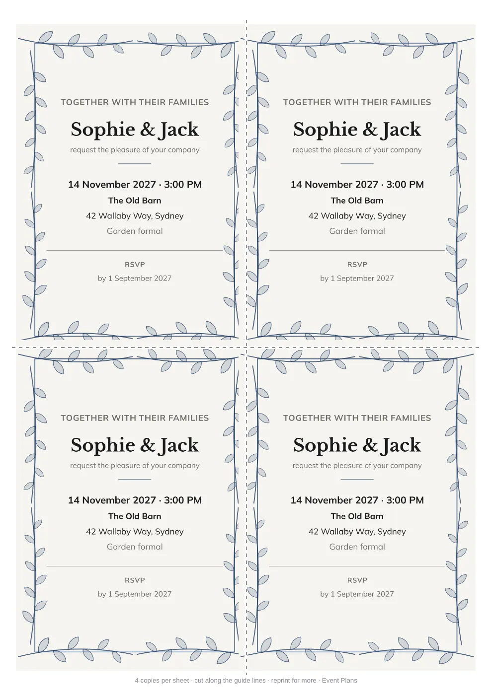 Invitation with a leafy border