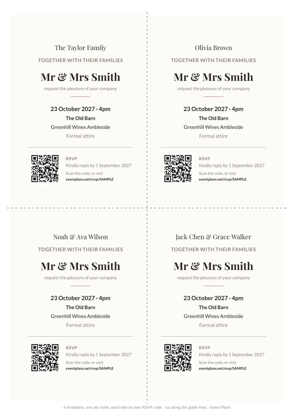 Invitations with RSVP QR codes