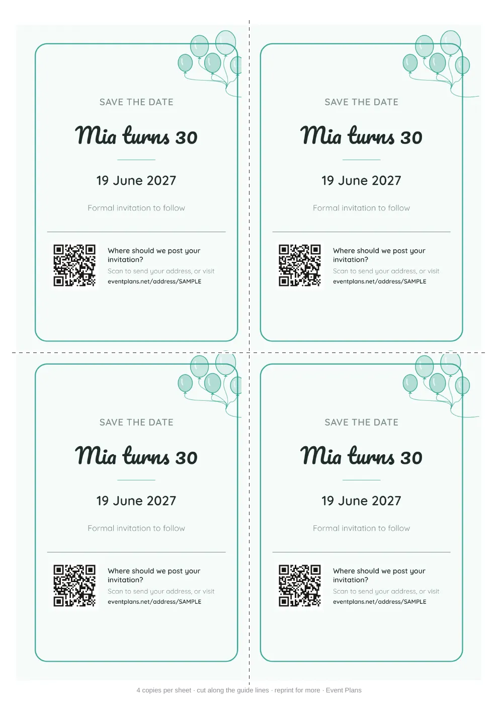 Birthday save the date with balloons