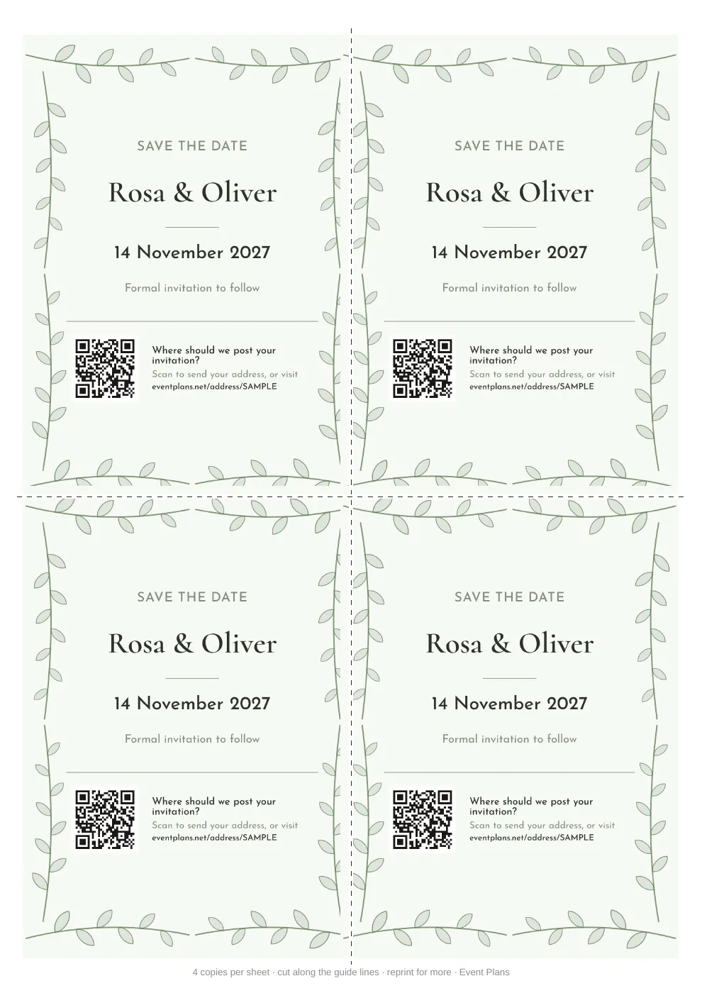 Save the date with a leafy border